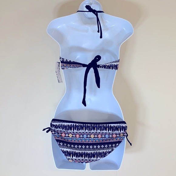 NWT. Enjoy The Sunshine Medium Colorful Print Halter Wrap Bikini Set. - Picture 8 of 11